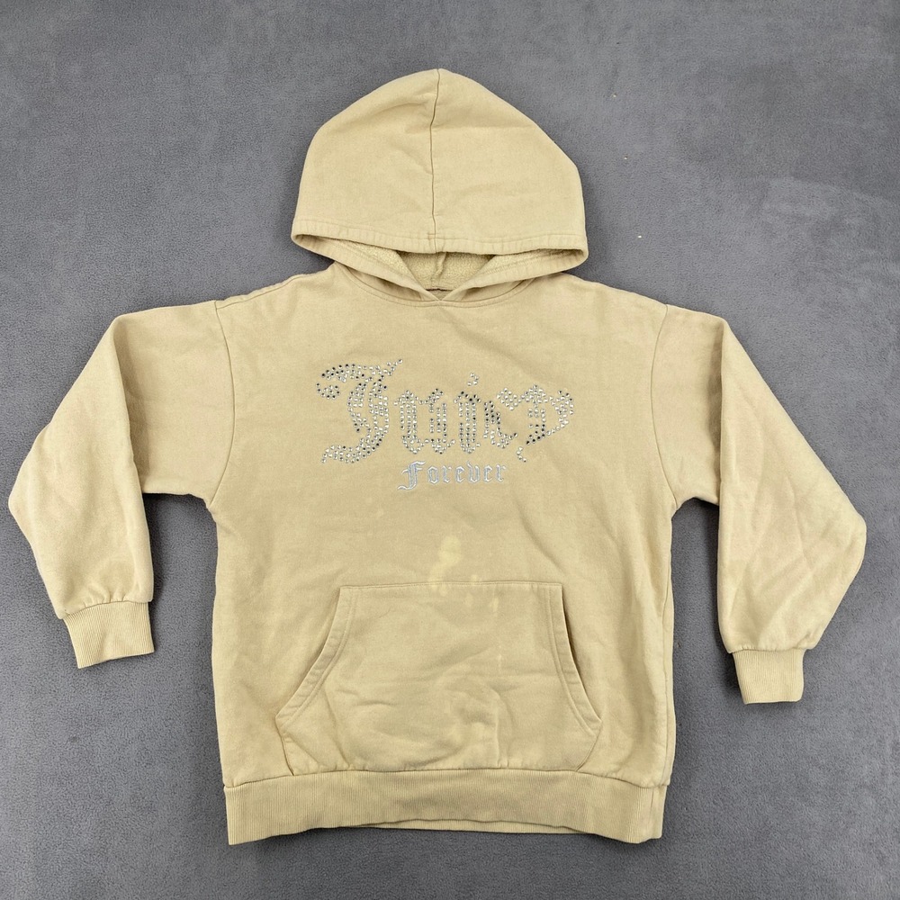 Juicy Couture Forever Rhinestone Logo Hoodie Tan Beige Y2K Pullover Sweatshirt